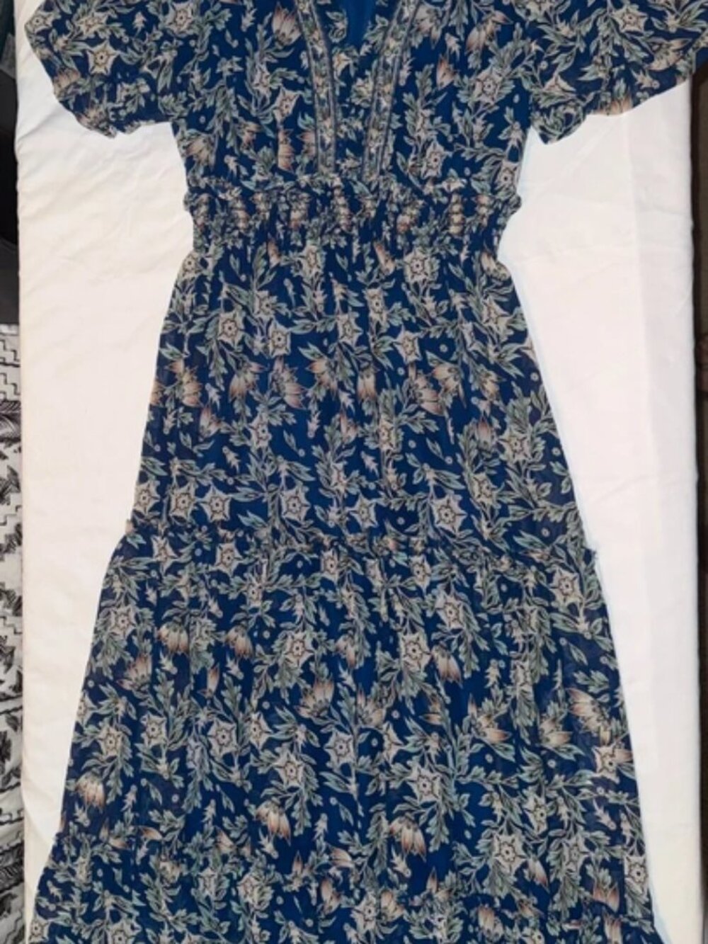 Max Studio London Blue Floral Tiered Midi Dress, Size M